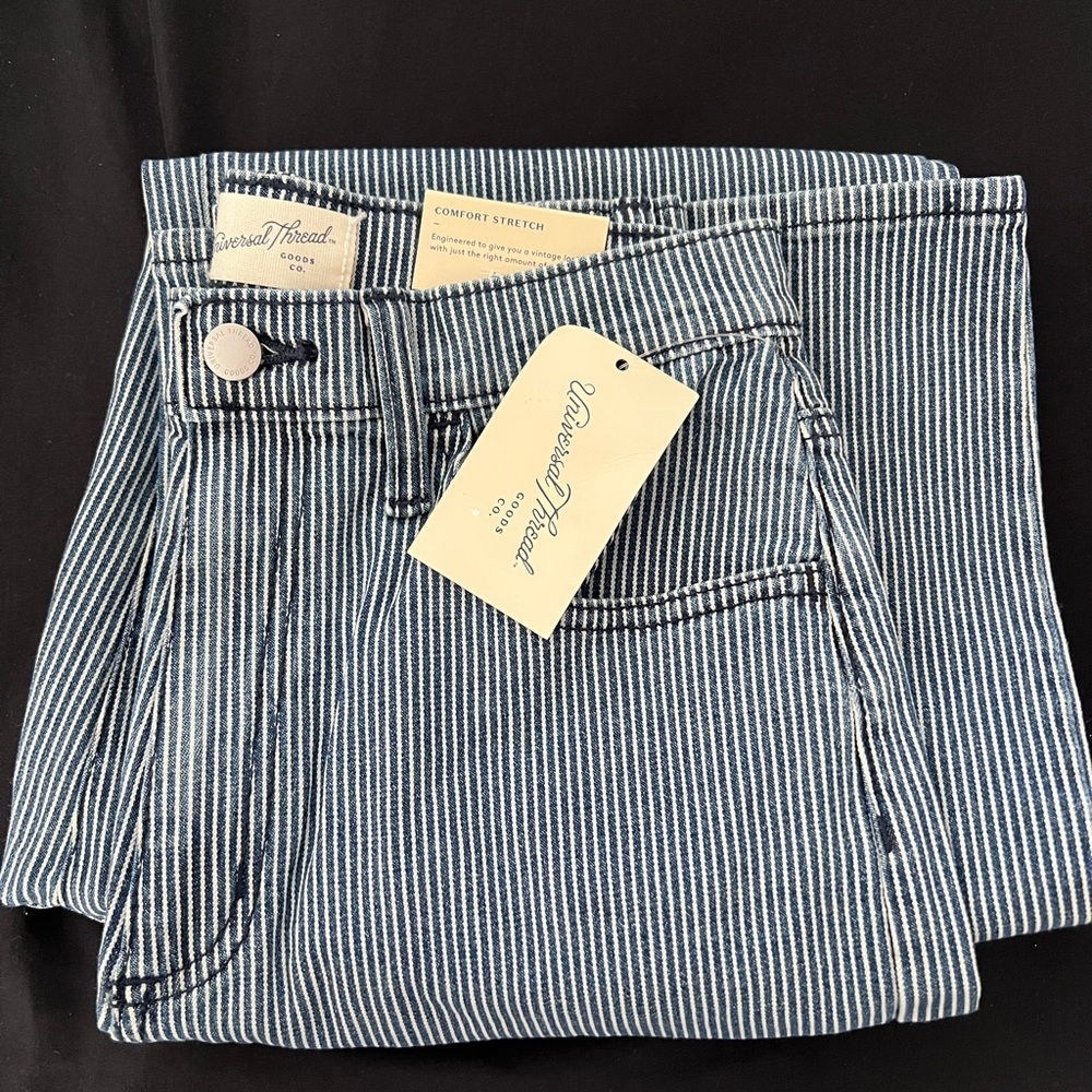 L3- Universal Thread Navy and White Striped Wide Leg Jeans
